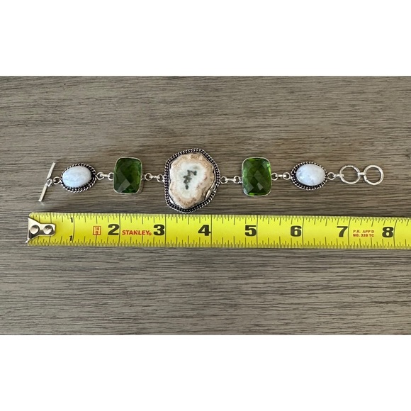 0343 Solar Quartz Druzy Peridot Bracelet Handmade Silver Gemstone Jewelry - Picture 9 of 9